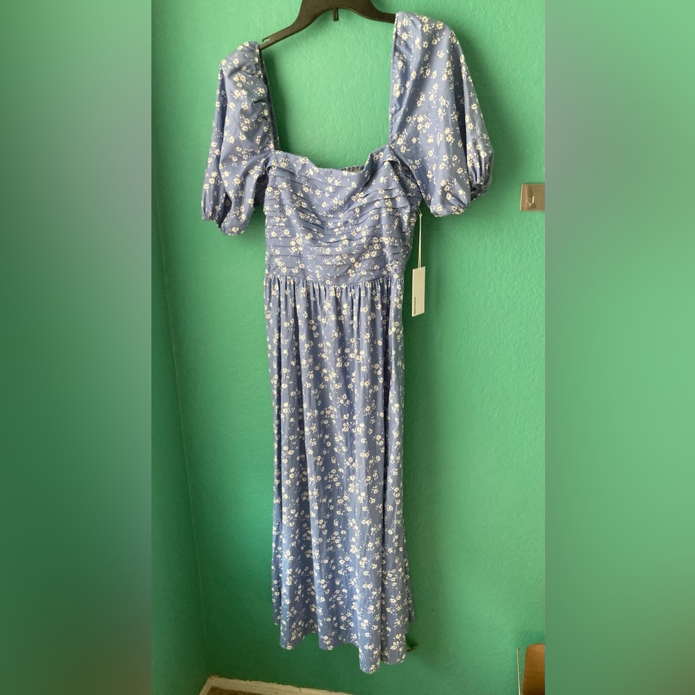 Reformation Blue Floral Long Sleeve Dress